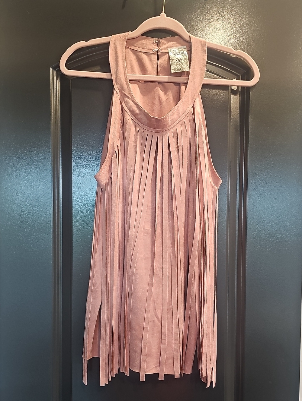 Vocal Fringe Faux Suede Halter Tank Top